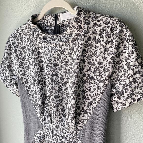 Thakoon Addition, Black and White Ditsy Floral Gray Print Sheath Dress, Size 4 - Picture 4 of 15
